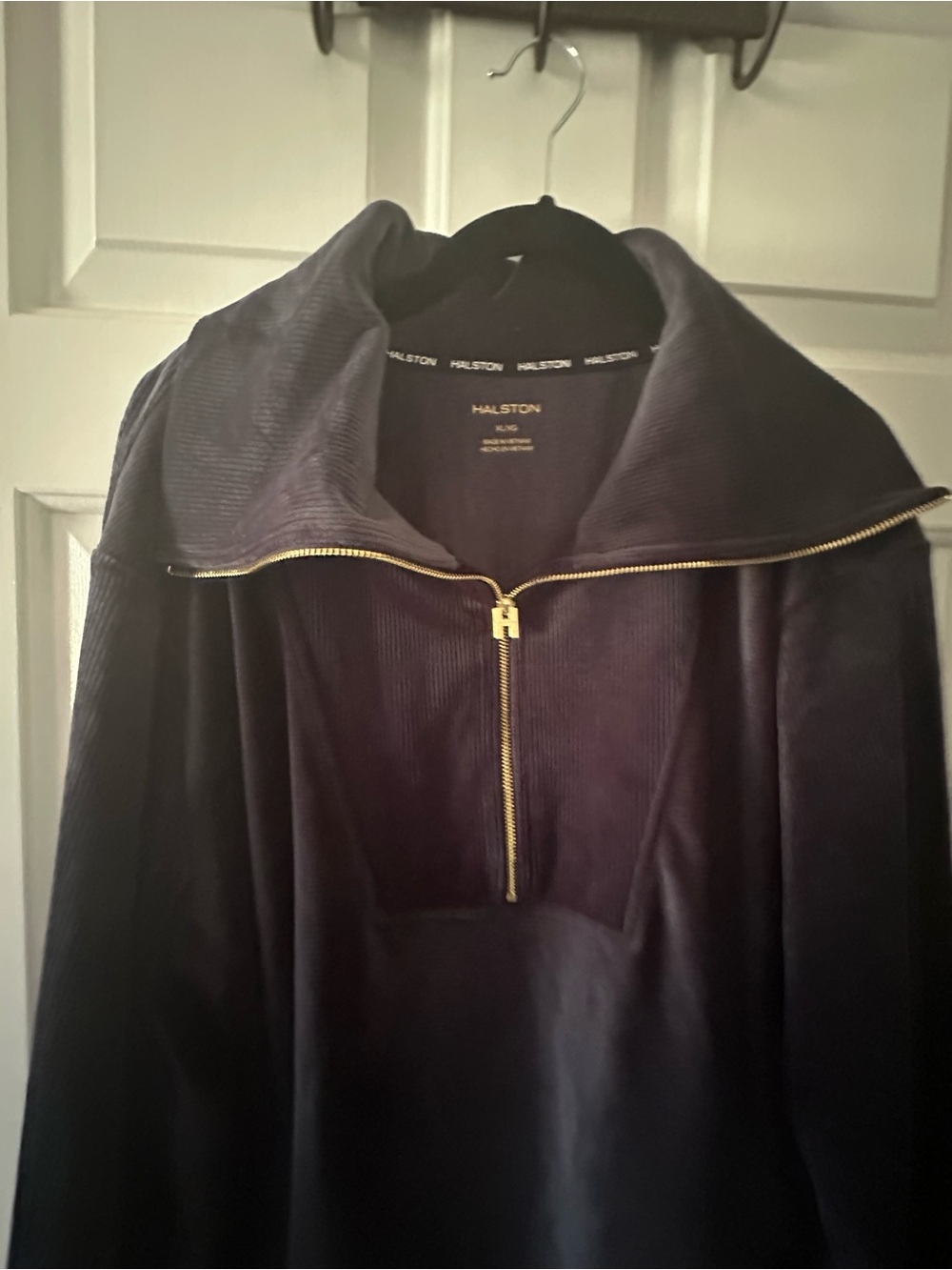 Halston Heritage Plum Velvet Bomber with Gold Zip Detail